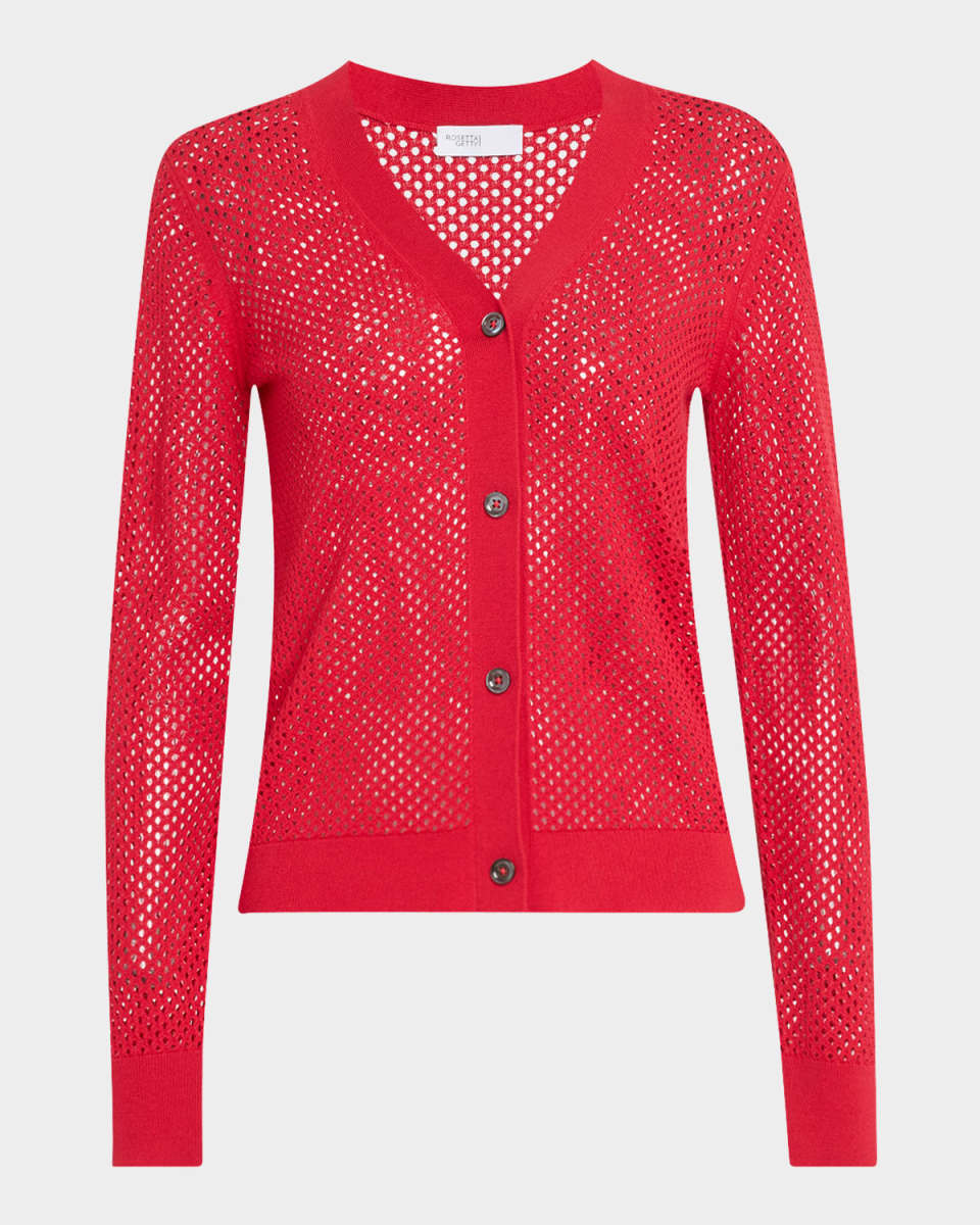 Mesh Pointelle Knit V-Neck Cardigan